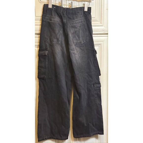 Zara Kids Relaxed Wide Leg Denim Multi Cargo Jeans Wash Black Size 11-12 - Picture 9 of 11